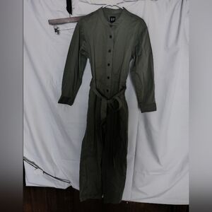 GAP Olive Green Long-Sleeve Button-Front Romper with Waist Tie NWT
